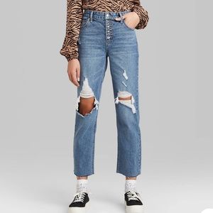 High-Rise Distressed Straight Leg Jeans